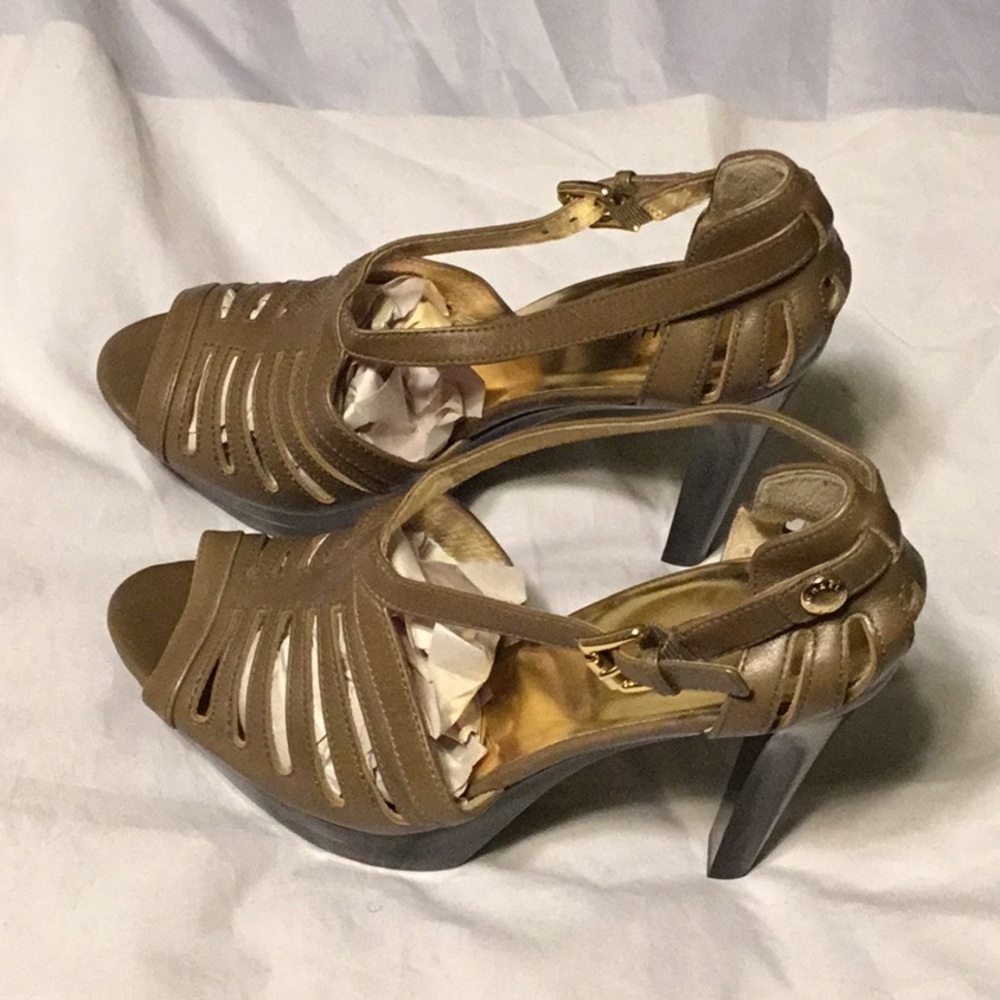 MICHAEL KORS CUTOUT STRAPPED LEATHER PLATFORM PEEP TOES SIZE‎ 10M